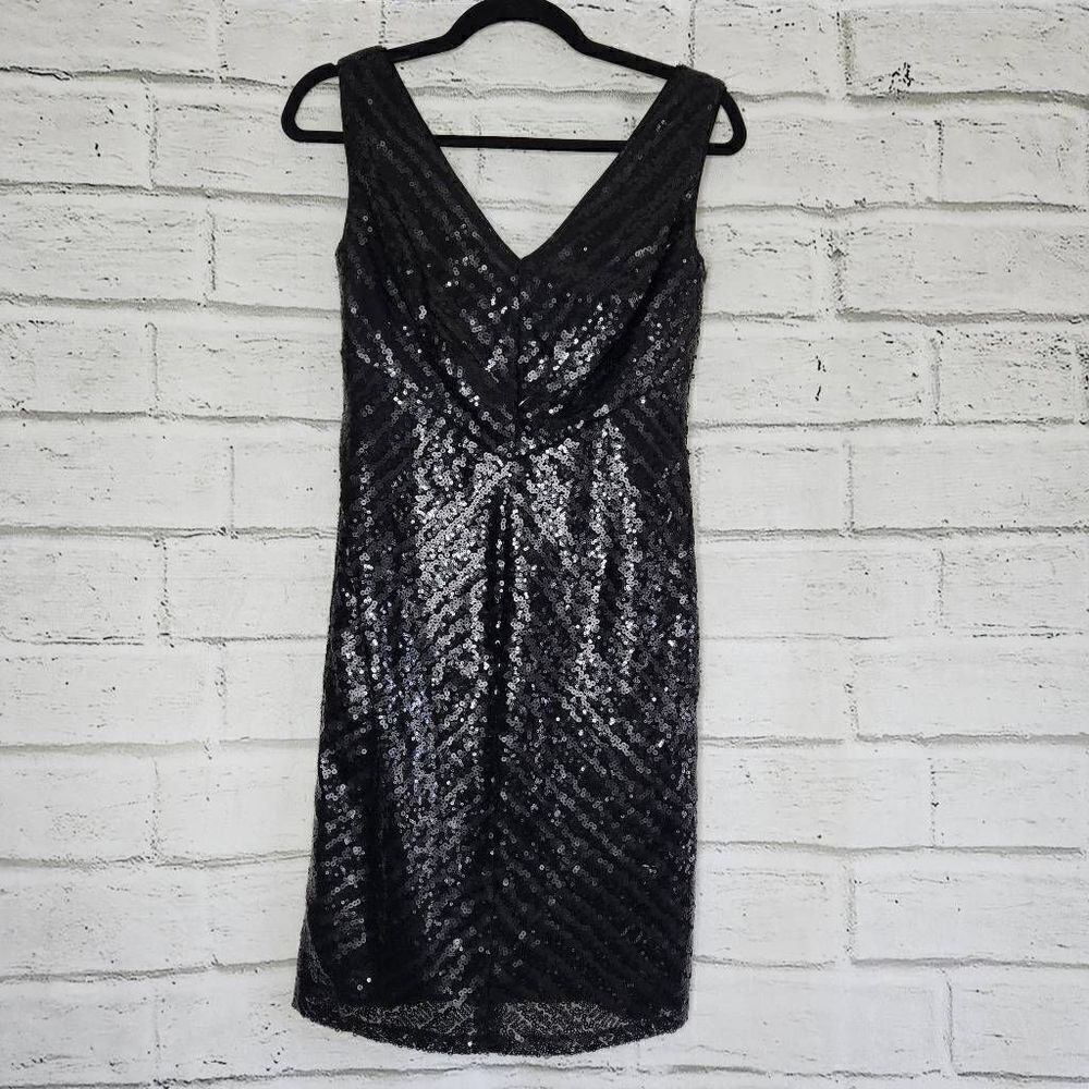 Mark Zunino Womens Sequin Dress Sleeveless V Neckline Black 0 Cocktail Evening